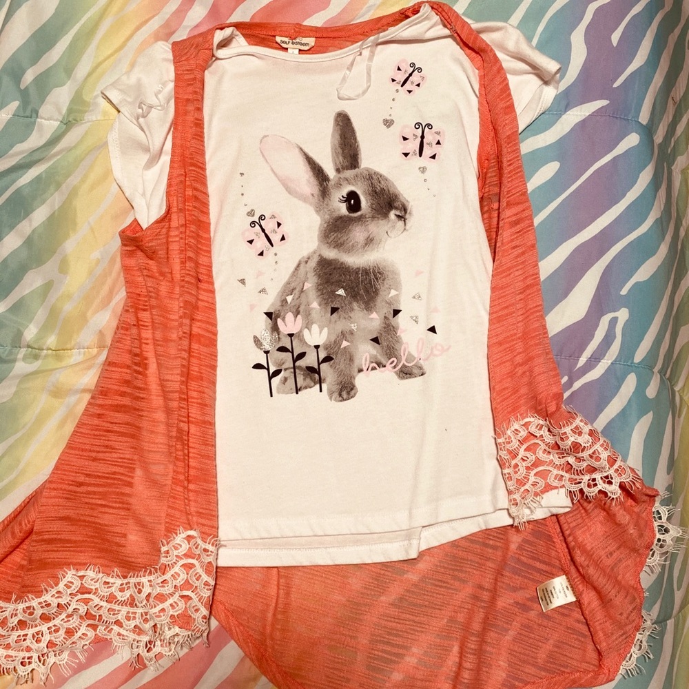 Bunny top with cute light pink cardigan